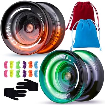 MAGICYOYO K2 Responsive Yoyo For Kids Beginners Yo-Yo With 2 Yo Yo Gloves, 1 Blue Sack, 1 Red Sack, 12 Yo-yo Strings (Crystal Black Orange + Black Green)