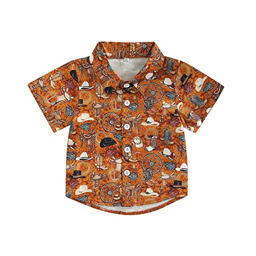 Toddler Baby Boy Button Down Shirt Short Sleeve T-Shirt Tops Western Cowboy Casual Tee Summer Clothes