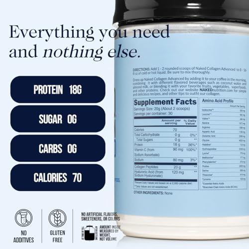 Image of NAKED Collagen Advanced - Peptides Protein Powder, Hyaluronic Acid, Vitamin C, Pasture-Raised, Grass-Fed Hydrolyzed Collagen Supplement, Paleo Friendly, Non-GMO, Keto, Gluten Free, 1.3LB