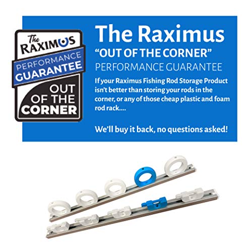 Raximus - Performance Fishing Rod Rack - Modular, Adjustable, & Expandable - Horizontal, Vertical Or Ceiling Mounted 5-Rod Holder. Get Organized With Raximus. (Blue,White,Silver) #TOP3
