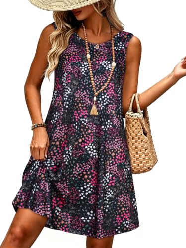 Image of elescat Women's Summer Dresses Casual Sleeveless Loose Sundress with Pocket