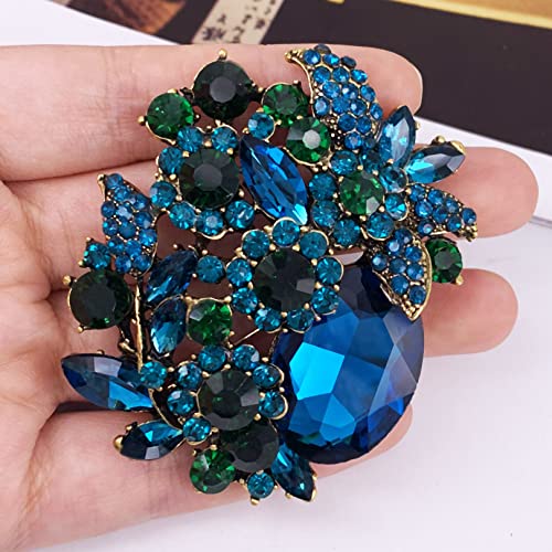 Image of SELOVO Rhinestone Glitter Flower Brooch Pin Jewelry Scarf Accessory Vintage Gold Tone