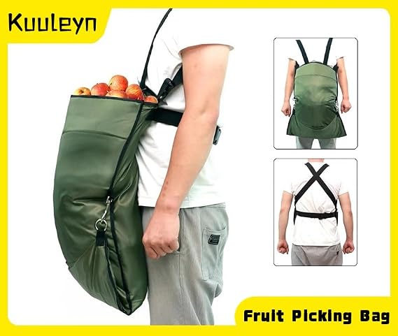 Harvest Apple Picking Bag,Fruit Picking Bag,Green Double Buckle 600D Oxford Cloth Adjustable Harvest Garden Apron Fruit Storage Apron Pouch for Outdoor Orchard