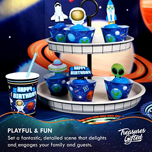 Treasures Gifted Astronaut Outer Space Cupcake Toppers And Wrappers - Outer Space Birthday Party Supplies - Astronaut Party Decorations - Outer Space Party Supplies - Space Cake Decorations #TOP4