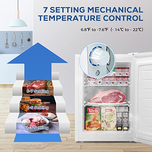 Kismile Upright Freezer,2.1 Cu.ft Mini Freezer with Reversible Single Door,Removable Shelves,Small Freezer with Adjustable Thermostat for Home/Kitchen/Office (White)