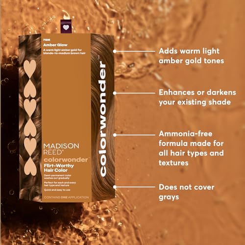 Image of Madison Reed colorwonder Demi-Permanent Hair Color, Effortless At-Home Hair Dye, Ammonia-Free, Cruelty-Free, Amber Glow (Warm Lighter Amber), Pack of 1