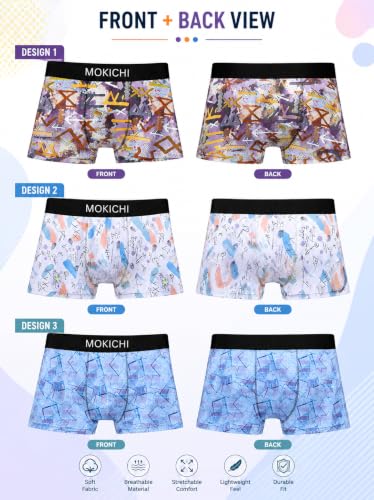 Image of Men's Printed Boxer Briefs | Comfortable Trunk-Style Innerwear with Elastic Waistband | Multicolor Pack of 3