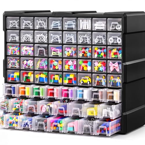 Image of 64-Drawer Organizer Craft Organizers and Storage with Dividers Labels