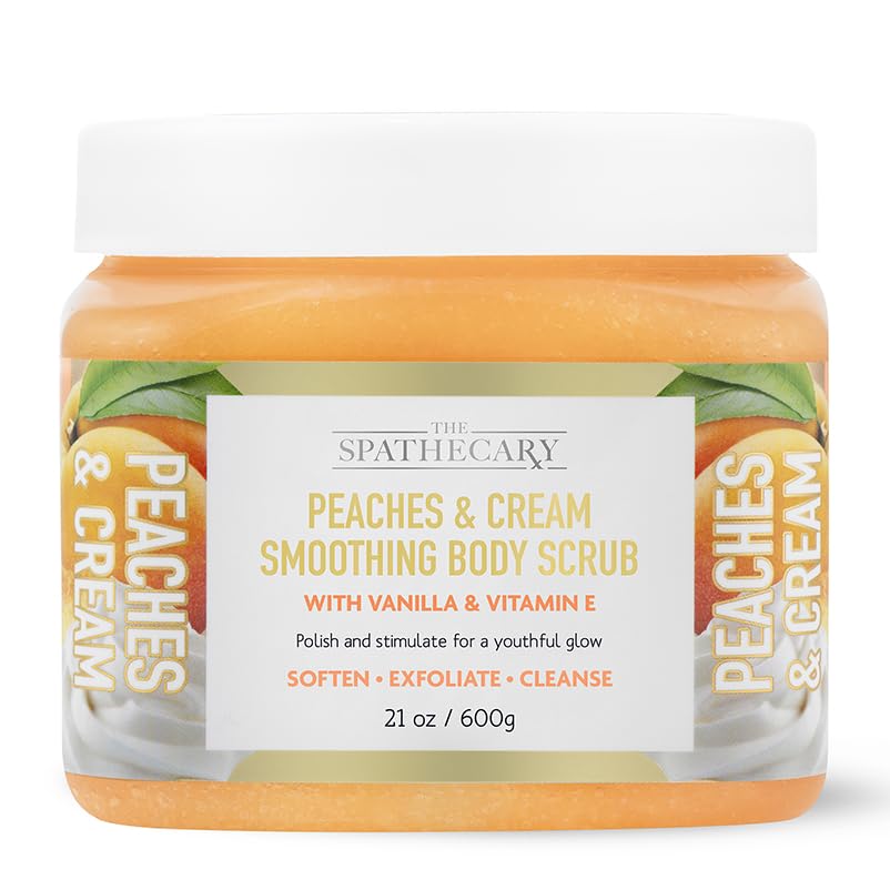 Image of Peaches & Cream Sugar Scrub - Exfoliating & Hydrating Body Scrub, Vanilla & Vitamin E to Help Polish, Stimulate & Soften Skin For A Youthful Glow, Body Care Exfoliator & Cleanser, 21 oz