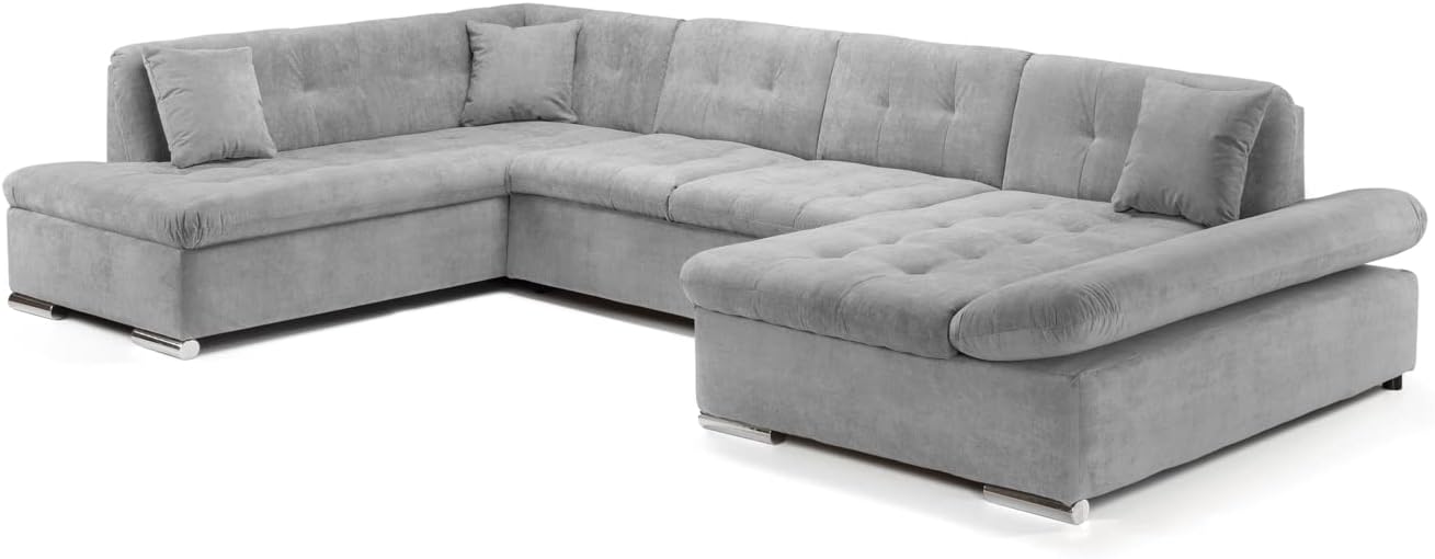 Honeypot Sofa Bed - Bergen Corner Sofabed with Large Storage - Grey Fabric Pull Out Double Sofa Bed U Shaped Couch | Set Up Included | Made in EU | Built to Last (Grey, Left Hand Facing Corner)