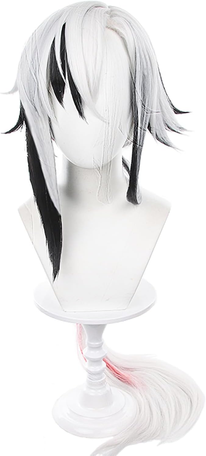 Cosplay Halloween Anime Role Wig Men Costumes Knave Fatui White Black Red Long Hairs Wigs + Wig Cap for Cos Party Halloween Christmas Comic