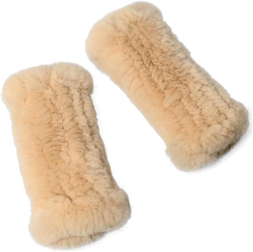 Women Real Rabbit Fur Gloves Mittens Winter Knit Warm Fingerless Hand Warmer