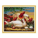 Vorgedruckte Muster- und Symboltabelle, wobei das Symbol unten der Garnfarbe entspricht (Die Tabelle ist auf die Seite des Stoffes gedruckt)