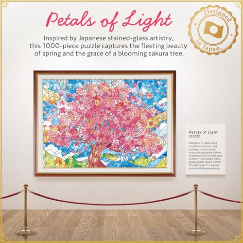 HIBINO Rompecabezas de 1000 Piezas para Adultos | Diseño de Vidrio Teñido Sakura Japonés, Piezas con Letras, Bolsa de Algodón y Póster miniatura 2