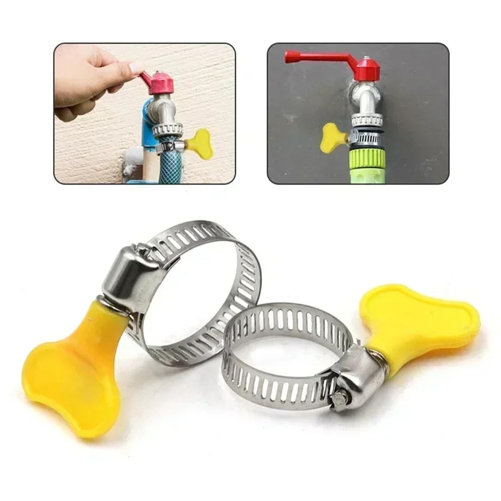 Morsetto per tubi in acciaio inox con maniglia in metallo e maniglia in plastica gialla, tipo autoserrante, morsetto per tubi a croce, 10, 16 mm (5 pezzi)