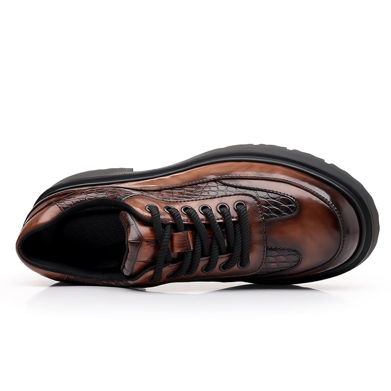 Men's Leather Thick-Soled Oxford Shoes Comfortable Handmade Round Toe Slip-on Non-Slip Convex Sole Lace-up Formal Derby Shoes Suitable for Casual Business Work Office Wedding Banquet3