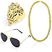 Beelittle Hip Hop Rappeur Costume Gangster Kit - Lunettes de Style Célébrité Rétro Chaîne en Or Bague Hip Hop Plaqué Or - Années 80 Années 90 Accessoires Kit (A)