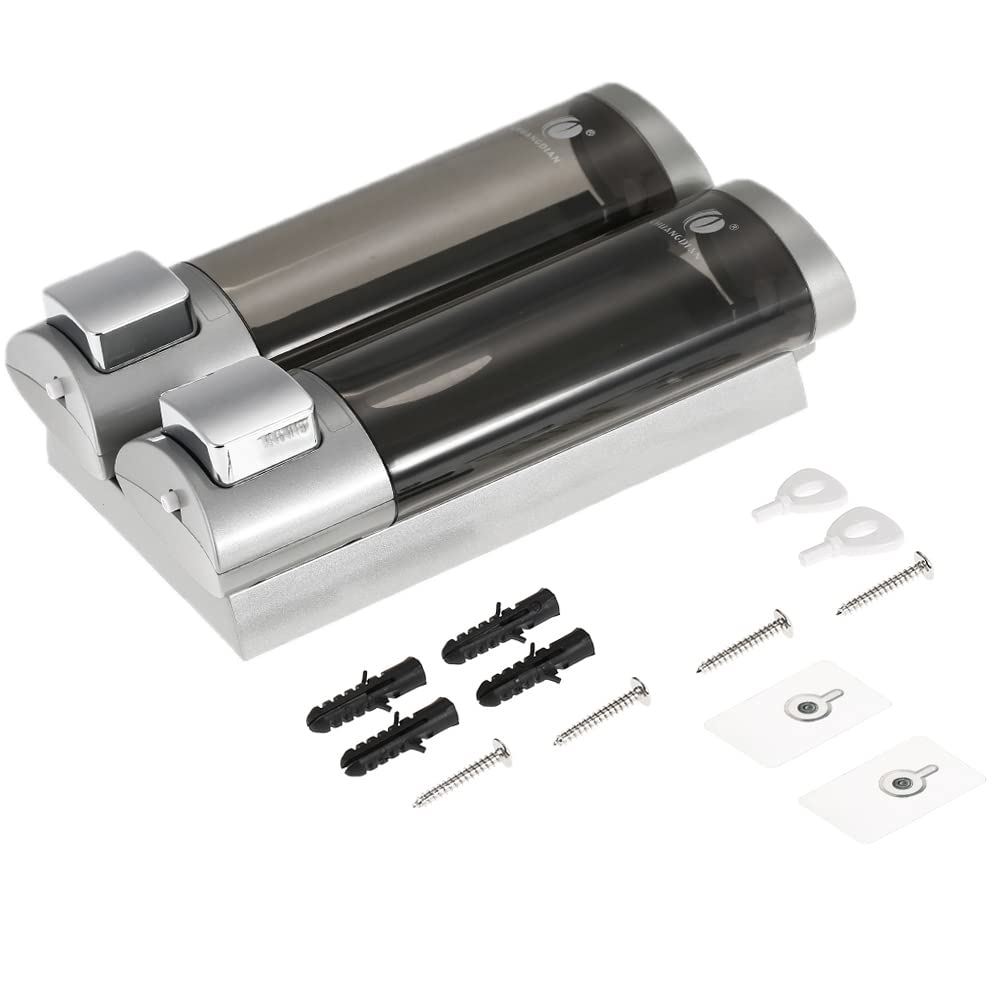 Dispensador de jabón manual para pared, sin taladrar, dispensador de jabón de mano, soporte de pared, doble líquido, dispensador de gel de ducha, para cocina, baño, hotel, 200 ml x 2