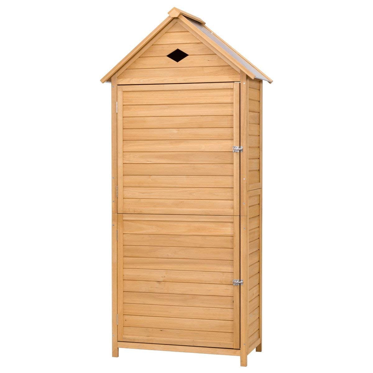 RELAX4LIFE Armadio da Esterno in Legno Massello con Tetto in Lamiera Zincata – Impermeabile e Antiruggine – 4 Ripiani Regolabili + Scomparto Alto per Attrezzi (80x45x177cm)