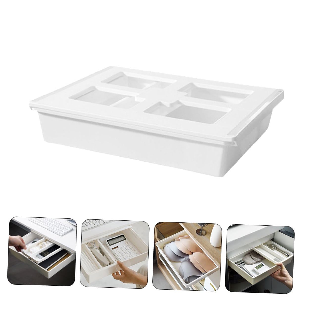 Scatola Porta Oggetti in Plastica Resistente Organizer per Sotto la Scrivania Salvaspazio per Articoli da Ufficio e Cancelleria