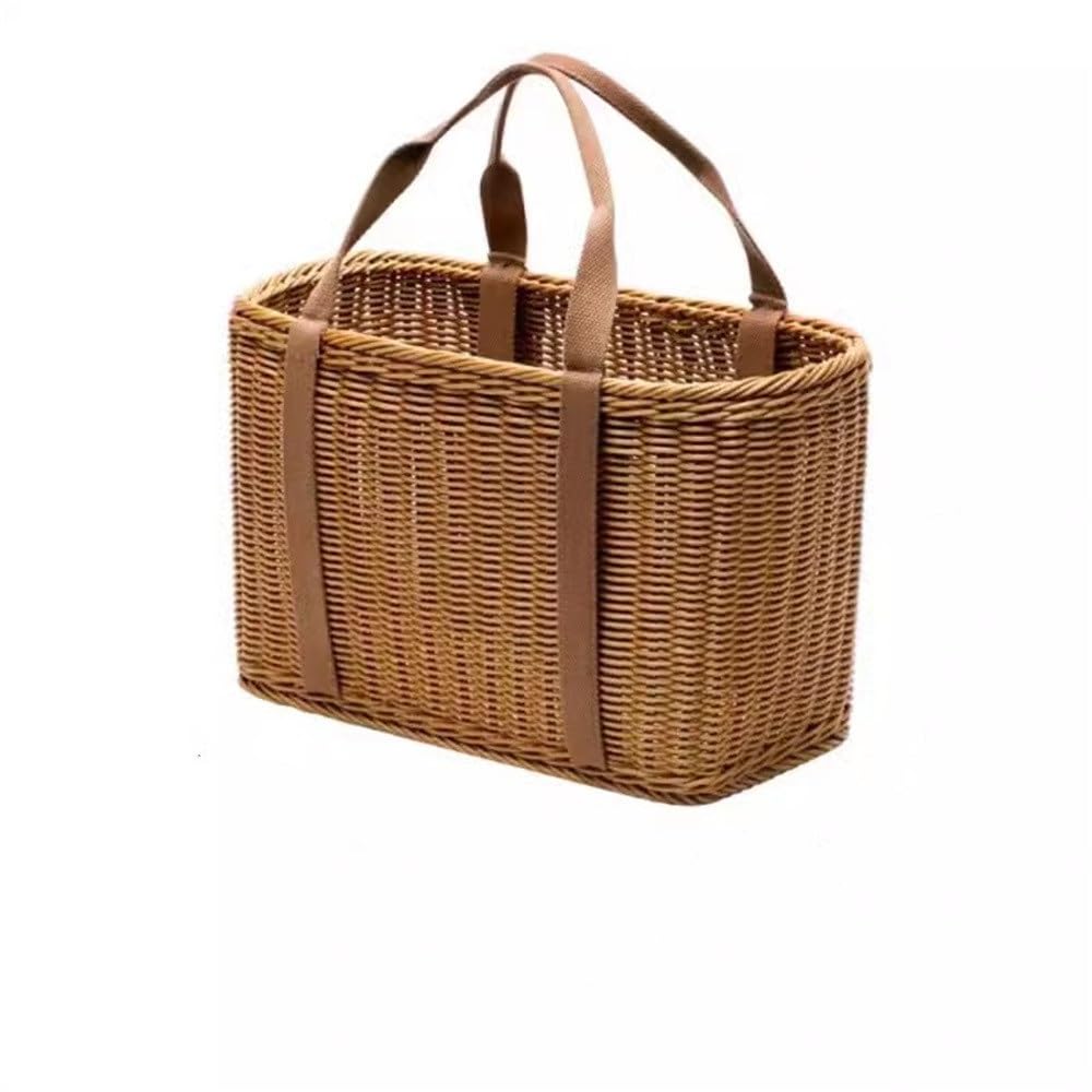 Wicker Picnic Basket Shopping Grocery Fruit Vegetable Storage Basket for Picnic Camping Outdoor(34x16x23cm)