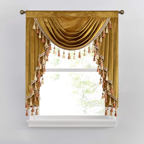 VOGOL Thick Velvet Curtains Valance for Bedroom, Gold Thermal Insulated