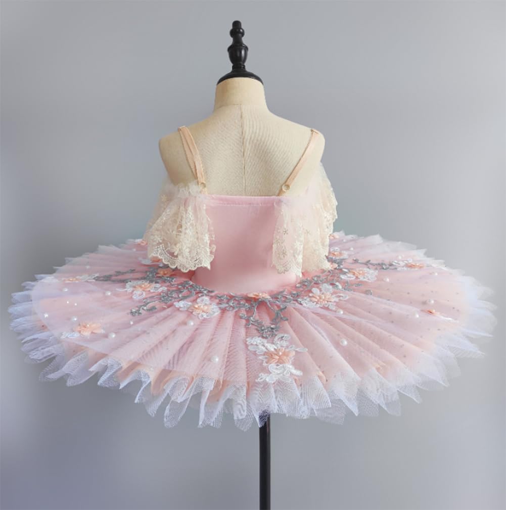 Body da balletto per ragazze e bambine, a maniche corte, in tulle ricamato, gonna tutù, ballerina, danza, lago, cigno, costume da competizione