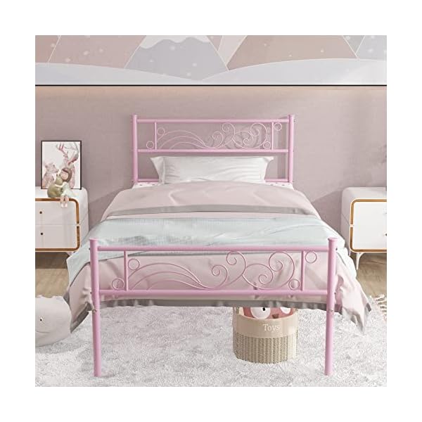 Weehom Twin Bed Frames Metal Platform Heavy Duty Steel Slat Under Bed Storage for Kids Pink