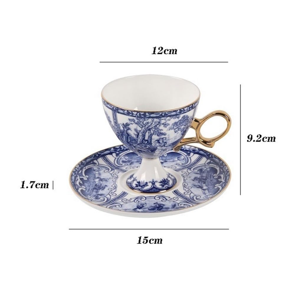 Zestaw filiżanek i spodków z porcelany kostnej, vintage niebiesko-białe filiżanki do kawy do latte i cappuccino