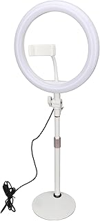 Selfie Ring Light with Stand, 10 Inch Selfie Ring Light 10 Levels Brightness 3 Light Colors 3200‑5600K Height Adjustable Live Ring Light for Makeup,Video Recording(White)