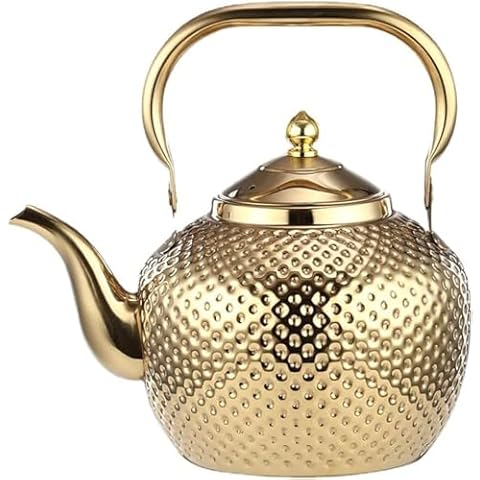 SANQIAHOME 2000ml teapot with Infuser stainless steel Water Boilers lifting handle Tea Maker Water Kettle for Induction/Gas gold Cover