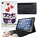 Price comparison product image FINDING CASE For Amazon Fire 10 Inch tablet Alexa (9th 7th 5th gen, 2019 2017 2015) - Folio Leather Smart Folding Stand Cover Case with wireless Bluetooth keyboard Owl Family