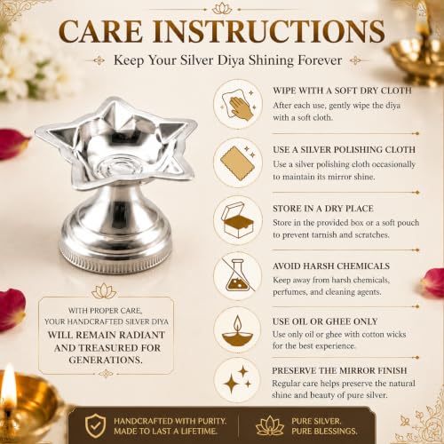 Image of Silver 5 Flame Diya /Deepam /Silver Lamp - Silver Pooja Items for Home, Return Gift for Navarathri, Wedding, Housewarming & Other Festivals | Handcrafted | Worship God (GH1034)