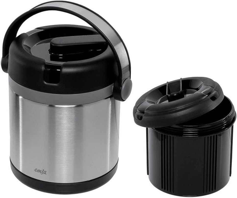 EMSA Mobility Insulated Flask for Hot and Cold Food, Black/Grey, 1.2 L