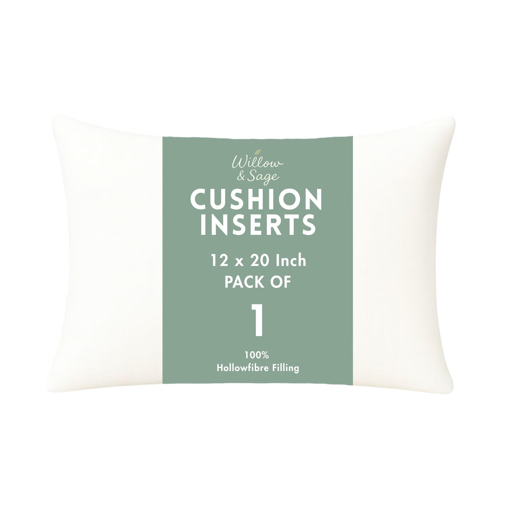 Willow & Sage Cushion Inserts 30cm x 50cm (12"x20") – Hypoallergenic Hollow Fibre Cushion Pads with Polypropylene Covers – White Pillow Stuffers for Sofa & Bedroom (Pack of 1)