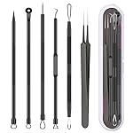 Pimple Popper Tool Kit, 6 Pcs Blackhead Remover Acne Needle Tools Set Removing Treatment Comedone Whitehead Popping Zit for Nose Face Skin Blemish Extractor Tool - Black
