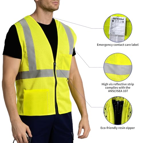 Image of AYKRM 2 Pocket Mesh High Visibility Reflective Safety Vest for men & Women ANSI /ISEA 107 Standards