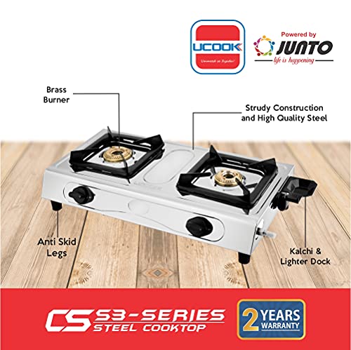 Image of UCOOK JUNTO Basic 2B Series 2 Burners Gas Stove Stainless Steel Cooktop
