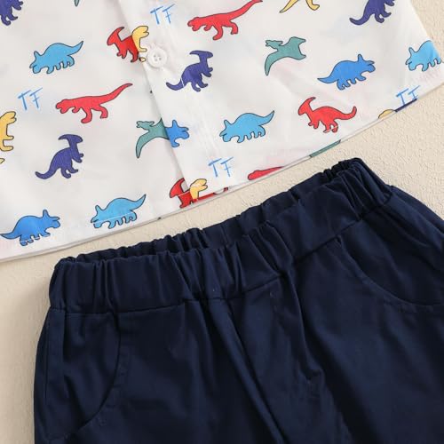 Image of Owl's-Yard Baby Boy Easter Outfits Rabbit Carrot Short Sleeve Button Down Shirts and Solid Color Shorts 2 Pcs Summer Set