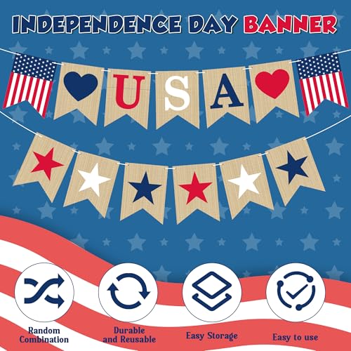 Image of OHOME 4th of July Decorations - 4th of July Banner for Memorial Day | Fourth of July Decor Indoor Outdoor Outside - July 4th Garland Accessories Party Favors Supplies Wreath for Window Wall Door