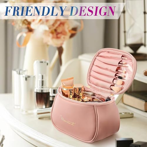 Image of Travel Makeup Bag for Women Large Cosmetic Organizer Case with Handle & Zipper, PU Leather Toiletry Storage Pouch Portable Vanity Bag for Makeup Accessories, Beauty Essentials and Travel Use