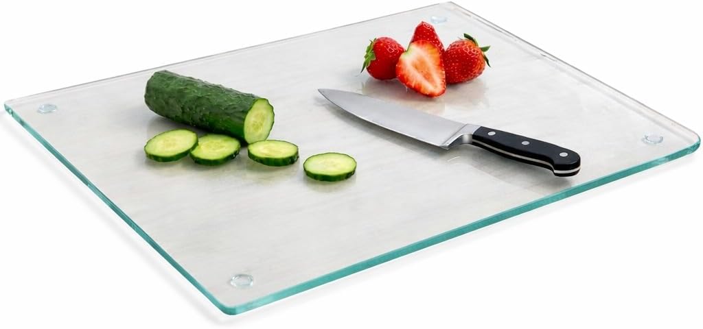 Herrlich Homes Glass Cutting Chopping Kneading Board for Kitchen | Toughened Clear Glass Chopping Board for Cutting Vegetables, Meat, Fish, Fruits | Unbreakable Board | Large | 40 X 30 cm