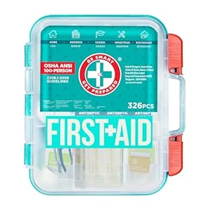 Be Smart Get Prepared First Aid Kit, Teal, 326 Piece, Exceeds OSHA and ANSI Guidelines 100 People – Office, Home, Car, School, Emergency, Survival, Camping, Hunting and Sports