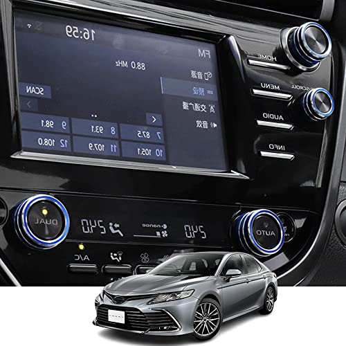 Kakash トヨタ専用高品質アルミ合金エアコン ダイヤルカバー 内装カスタムパーツ 空調ノブボタンカバーアクセサリーキズ防止防塵 取り付け簡単 車種専用設計4 pcsセット(青)適合トヨタ 新型カムリ(Camry) AX70系(2017年7月~現行)