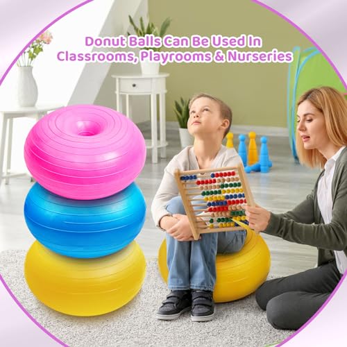 Image of Lewtemi 1 /2 /3 Pcs Flexible Seating for Classroom Elementary 20 Inch Yoga Ball Chair for Kids Wobble Chair for Sensory Kids Large Donut Ball Seats with Inflator for School Office