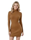 Women Turtleneck Long Sleeve Bodycon Fall Winter Mini Slim Knit Sweater Dress