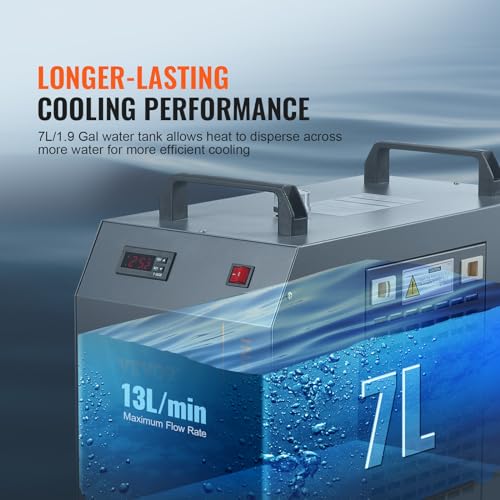 Image of VEVOR Industrial Water Chiller, CW-5200, 7L Water Tank, 13L /min Max Flow Rate, CO2 Laser Engraving Machine Cooling System, Grey Copper Industrial, Matte Finish
