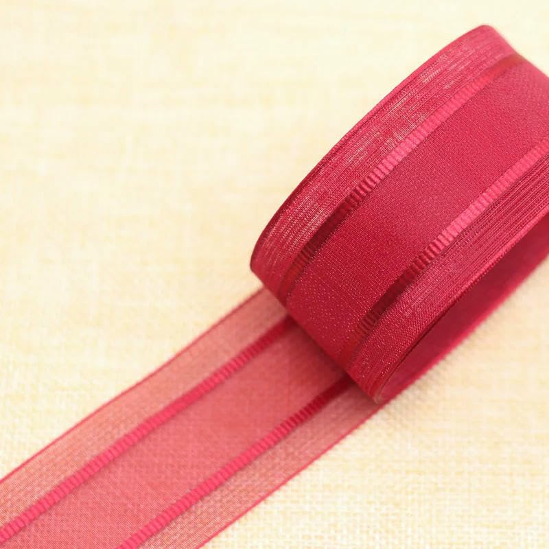 Band, Ballonband, Organzaband, gestreift, 38 mm x 1 m, mehrfarbig(Red)