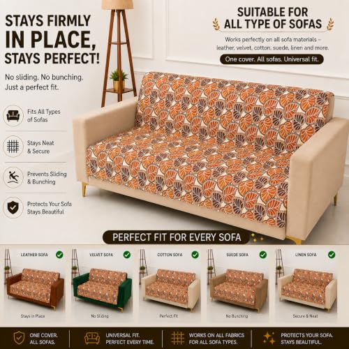 Image of Homerz Premium Printed Quilted Velvet Sofa Slip Cover Protector, Sofa Mat, Exact Size, Antislip Cover (Bloomora, 5 (3+2) Seater, Full)