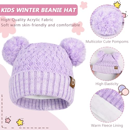 Image of Kids Winter Hat Gloves Scarf Set,Toddler Girls Winter Hat Kids Beanie with Pom Neck Warmer Gaiter Mittens Fleece Lined Set